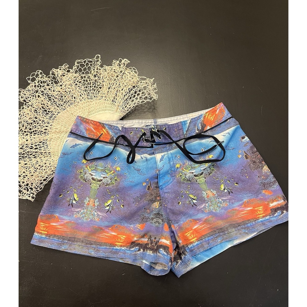 Lassen Hawaii Y2K Vintage 90s Tropical Beach Fish Surf Boardshorts Sz M As Is